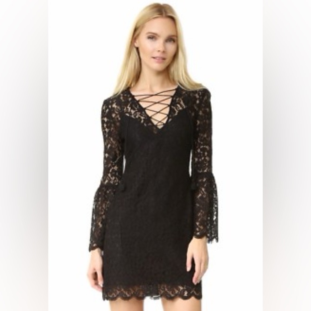 RACHEL ZOE Megali Black Lace Bell Sleeves Dress size 6
